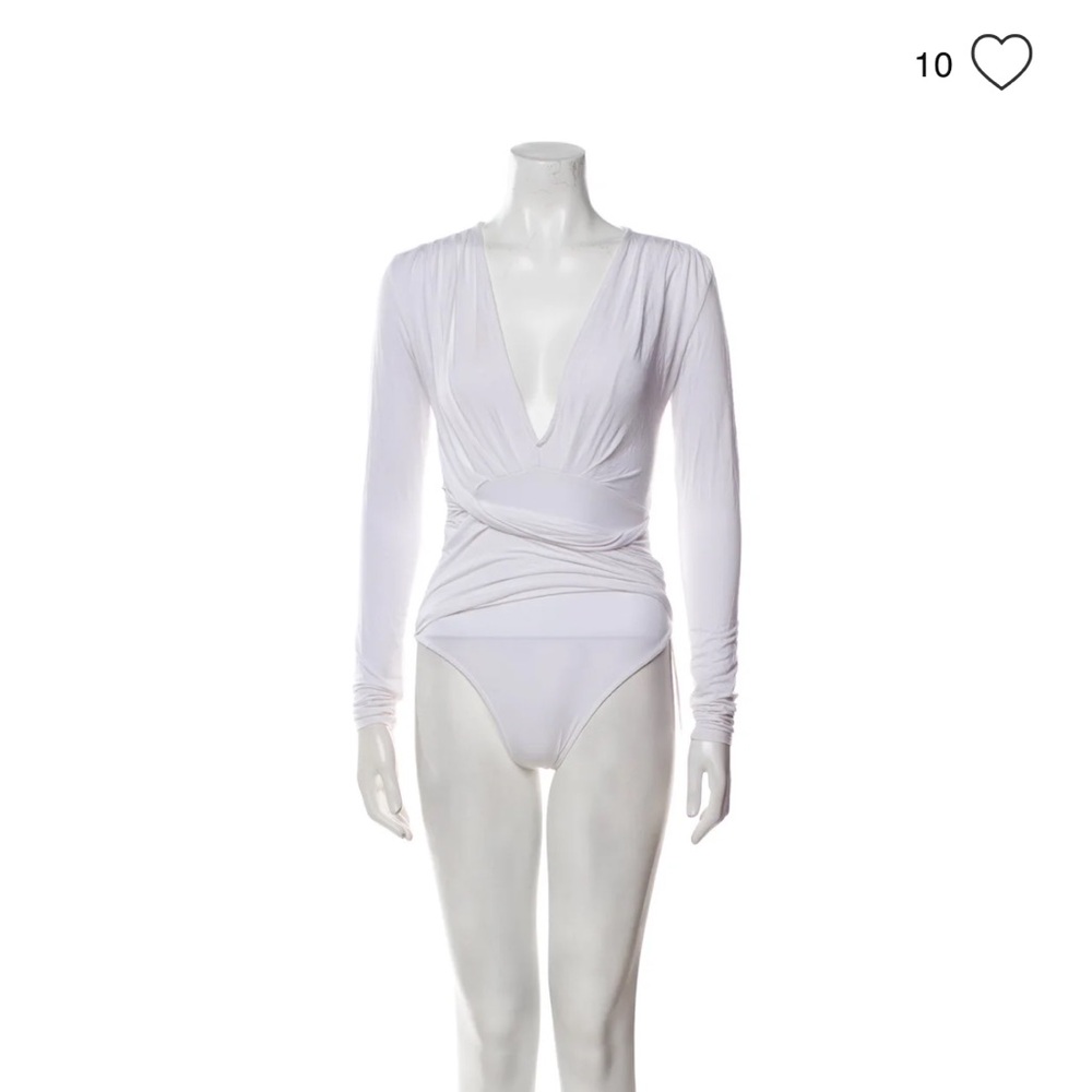 White plunge Long Sleeve Bodysuit